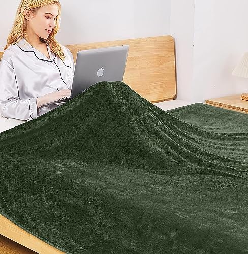 Richave 350GSM Fleece Blankets King Size for The Bed Warm Sofa Blanket 90" x 108"(Green King) - Image 4