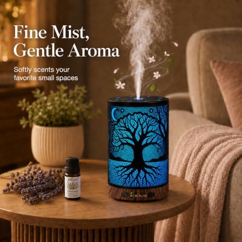 Essential Oil Diffuser, 120 ml Aromatherapy Diffuser with 7 Color Lights, Auto Shut-Off and 4 Timer Settings, Ultrasonic Cool Mist Diffuser for Home Room Office (Moonlit Tree) - Image 6