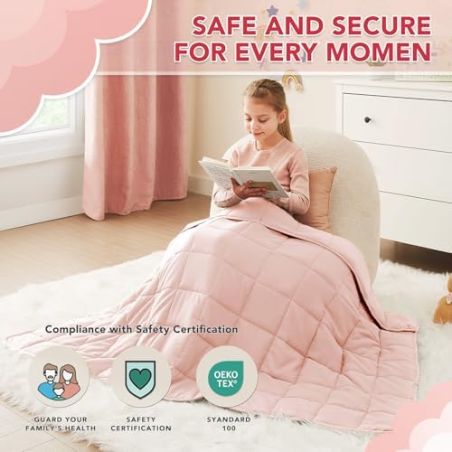 CuteKing Weighted Blanket (10lbs, 40"x60", Pink) Heavy Blanket for 90-100lbs, Weighted Blanket for Cooling & Heating with Premium Glass Beads, Soft Thick Blanket All-Season - Image 2