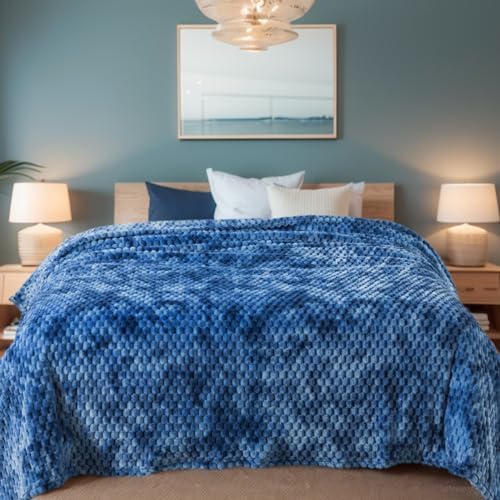 Richave Fleece Throw Blanket,Premium Lightweight Anti-Static 50x60 Inches Travel Size 3D Clouds Stylish Jacquard Throw Blanket for Couch, Cozy, Warm and Lightweight for Winter, Tie-dye Stone Blue - Image 5