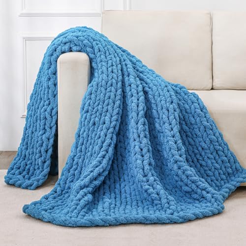 Bigacogo Chunky Knit Throw Blanket for Couch, 40x60 inches, Bright Blue by Bigacogo