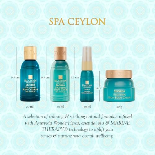 Spa Ceylon SeaVeda Uplifting Discovery Set – 4-Piece Ayurveda Bath & Body Gift Set with Marine Actives, Spearmint, Patchouli & Moringa – Body Cleanser, Body Elixir, Rich Body Cream & Pillow Mist - Image 3