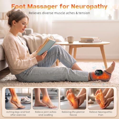 Foot Massagers - Cordless Ankle Massager with Heat for Neuropathy Pain Relief,6 Heat & Vibration Levels for Heel, Arch & Ankle Relief for Circulation and Pain Relief, Ankles Heating Pad -1pcs - Image 5