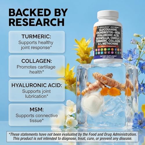 Glucosamine Chondroitin MSM Collagen Joint Supplements for Women & Men with Turmeric Curcumin, Collagen, Hyaluronic Acid, Boswellia Omega 3 Knee Flexibility Support Complex Vitamin Capsules 120 Count - Image 3