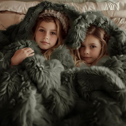 Bedsure Faux Fur Fluffy Sherpa Fleece Queen Bed Blanket Olive Green 60"x80" - Image 7