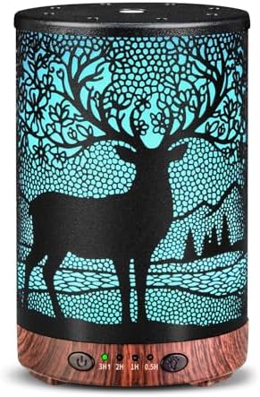 Essential Oil Diffuser 120ML Metal Aromatherapy Diffuser with Timer, Cool Mist Humidifier with Auto Shut-Off & 7 Color Lights for Home Office Spa (Forest Deer) by JOYOLO