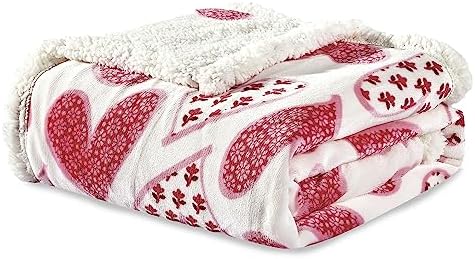 Elegant Comfort Luxury Ultra-Plush Velvet Touch Sherpa Fleece Throw Blanket - Soft, Warm, Cozy - Scarlett - Heart Pattern - 50" x 60" - Valentine's Day, Travel, Home Decor by ELEGANTCOMFORT