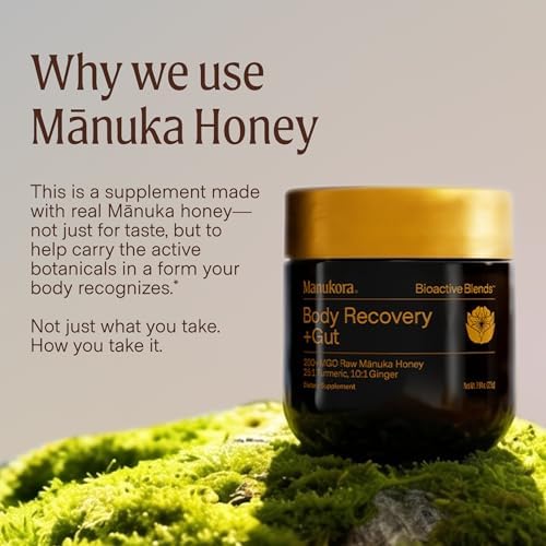 Manukora Body Recovery + Gut, Turmeric & Ginger, Raw Manuka Honey, 225g - Image 6