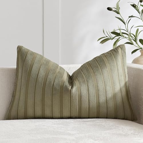DEZENE 14x24 Olive Green Lumbar Pillow Covers Soft Striped Corduroy Spring Summer Outdoor Rectangular Throw Pillow Cases for Couch Sofa Bedroom Living Room Home Decor by DEZENE