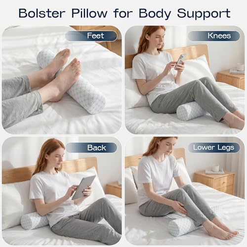 Neck Roll Pillow, Memory Foam Neck Support Pillows, Round Neck Pillows, Cylinder Bolster Pillows for Bed, Couch, and Yoga, Removable Washable Cover,18 * 4.1 * 4.1inch (Cool-Blue) - Image 6