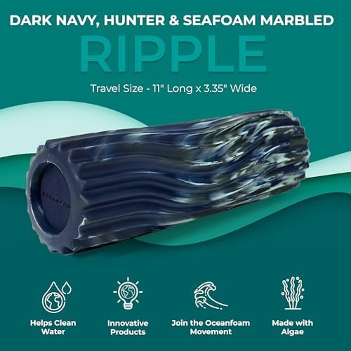 Oceanfoam Ripple Travel Foam Roller (11" x 3.35") Firm Mini Foam Roller for Physical Therapy, Deep Tissue Massage, Back Pain - High Density, Wave Textured - Yoga (Dark Navy, Hunter & Seafoam Marbled) - Image 3