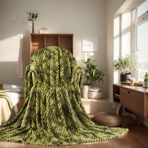 Richave Fleece Throw Blanket,Premium Lightweight Anti-Static 50x60 Inches Travel Size 3D Clouds Stylish Jacquard Throw Blanket for Winter, Tie-dye Olive Green by RICHAVE