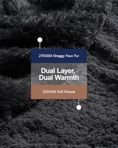 Pawque Faux Fur Sherpa Fleece Throw Blankets King Size 90x108 Inches, Black - Image 2