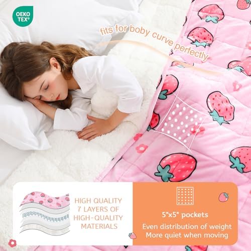 Weighted Blanket 7 pounds Twin Size 41"x 60",Soft Sherpa Fleece Heavy Blanket for Sleeping Perfect for 60-90lbs, Cute Strawberry Pink Weighted Blanket for Bed or Couch - Image 2