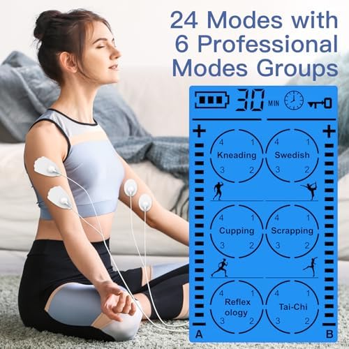 DOMAS TENS Unit Muscle Stimulator - TENS Machine with 24 Modes, Rechargeable Electronic Pulse Massager Stimulation for Shoulder, Neck, Back Pain Relief and Muscle Recovery, 12 Pads - Image 3