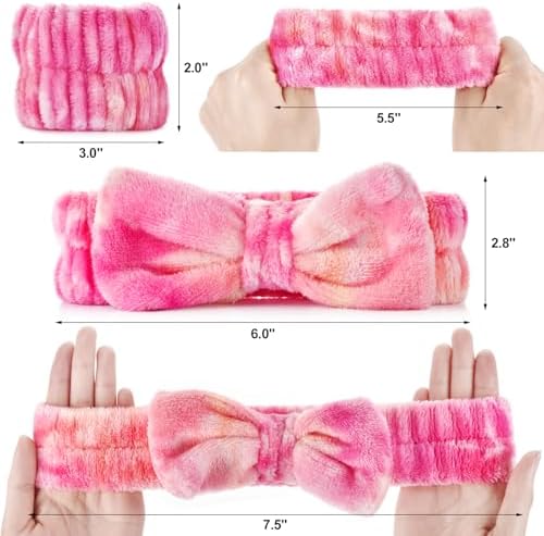 Wteehn 6pcs Headband and Wristband for Face Washing, Makeup Spa Skincare Headband, Skin Care Face Wash Headbands Wrist Bands Tools Set, for Women and Teen Girls Gifts - Image 3