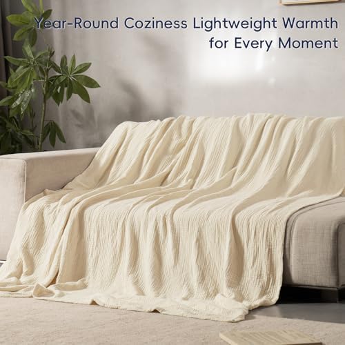 PHF 100% Cotton Muslin Blanket Twin XL Size 66"x90", 4-Layer Lightweight Gauze Throw, Breathable Cloud-Soft Minimalist Blanket for Bed, Couch, Camping & Baby, Beige/Short Bread, Ideal Gift - Image 4