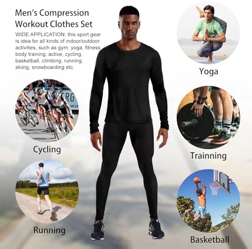 OEBLD Men's Workout Compression Clothes Long Sleeve Compression Shirts and Pants Thermal Base Layer Set - Image 6