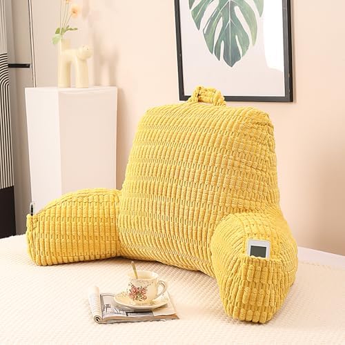 Large Reading Pillow for Sitting Up with Arms,Yellow Corduroy by PAJEO