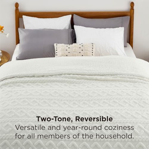 Bedsure Gentlesoft Sherpa King Size Blanket for Bed- Fleece Fluffy & Cozy Cable Jacquard Tufted for Women Gift, Thick and Warm Christmas Blanket for Winter, Cream, 108x90 Inches - Image 2
