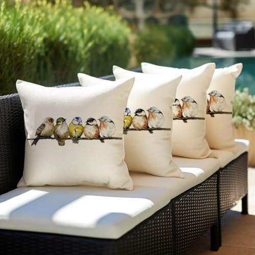 RABUSOFA Spring Summer Pillows Decorative Throw Pillows 20x20,Large Outdoor Bird Pillow Covers,Single Watercolor Hand-Painted Oil Painting Rustic Birds Square Pillow Cases for Couch Sofa - Image 5