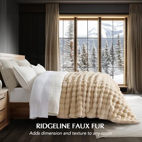 EverGrace Faux Rabbit Fur Bubble Throw Blanket, 90"x90", Cream - Image 2