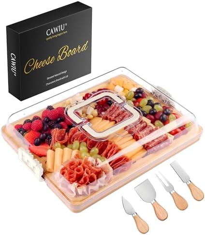 CAWIU Portable Charcuterie Board with Lid, Travel Cheese Board & Snack Tray by CAWIU