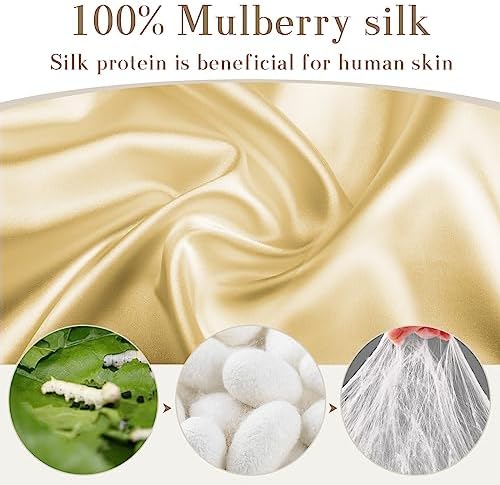 SECZIPE 100% Mulberry Silk Sleep Mask Eye Mask for Women Man with Adjustable Band, for Side Sleeper Blackout Sleep Mask for Travel Rest and Office (Gold) - Image 3