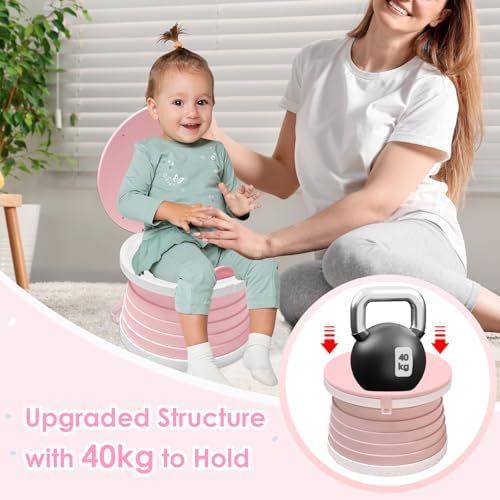 Portable Potty for Toddlers, Foldable Travel Potty with 5-Second Fold, Splash-Proof, Standalone Emergency Toilet with 3 Roll Waste Bags, Road Trips, Camping, Car, Outdoor (Pink) - Image 7