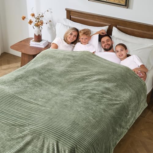 Bnuitland Sage Green Fleece Throw Blanket 90"x90",300GSM Soft Cozy Warm Lightweight Stripe Pattern for Bed Sofa Home Decor,Suitable for Adults Family All Season - Image 3
