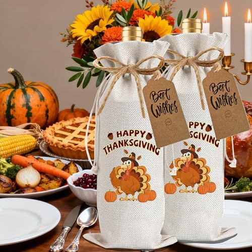 1Pcs Happy Thanksgiving Wine Bag Thanksful Gifts Wine Bag, with 1Pcs Kraft Blessing Cards and natural jute rope - Image 6