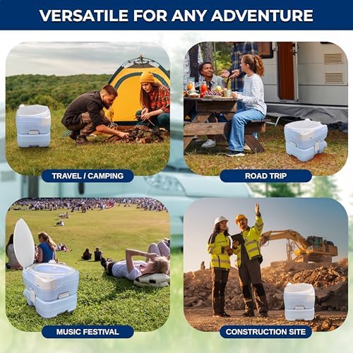 SereneLife 4 Gal Portable Camping Toilet For Adults, 100+ Flushes, Porta Potty Camp Toilet with Phone Holder, Hand Sprayer, Plastic Funnel for Camping, Hiking, and Boating - Image 6