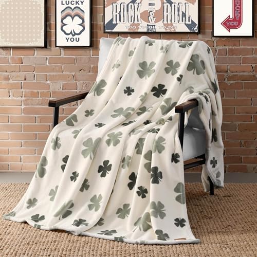 Lucky Brand 50" x 70" Plush Throw Blanket, Clover Toss Ivory Blanket for Sofa or Bed - Image 3