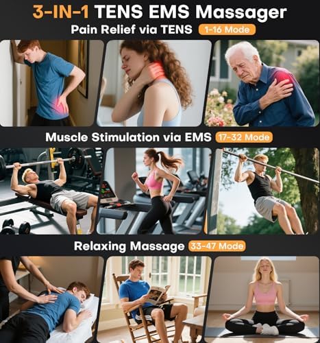 TENS EMS Muscle Stimulator Unit, FDA Cleared 48 Modes 4 Outputs with 16 Electrode Pads (2"x2") for Pain Relief in Shoulder, Neck, Back & Sciatica, Electronic Pulse Massager for Physical Therapy - Image 2