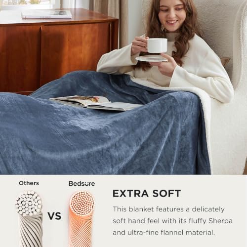 Bedsure GentleSoft Sherpa Fleece Cal King Blankets for Bed, Non-Heated, Thick and Warm Oversized Throw for Women and Men, Soft Fuzzy Plush Large Blanket for Winter, Slate Blue, 112x98 Inches - Image 4