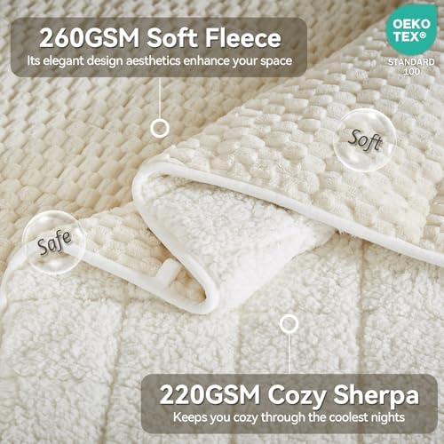 Weighted Blanket Queen Size for Adults,15lbs Jacquard Sherpa Heavy Blanket for Calming and Relax, Dual Sided Ultra Soft Fuzzy Throw Blanket with Glass Beads, 48" x 72", Cream White - Image 5