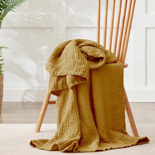 100% Cotton Muslin Blanket Twin 60" x 80", Breathable and Lightweight Cotton Twin Blankets for Couch, Soft Cooling Summer Gauze Blanket for Adults All Season, Camel - Image 7