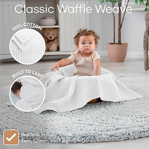 Comfy Cubs Waffle Weave Baby Blanket - 40” x 40” Cotton Blanket with Textured Design - Lightweight Swaddle for Bed, Crib, Stroller, or Couch - Soft and Cozy Cover for Toddlers, Boys & Girls - White - Image 3
