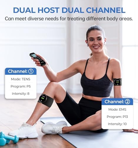 NURSAL Wireless TENS Unit Muscle Stimulator, Dual Host TENS EMS Machine for Pain Relief, 18 Modes 20 Intensity Remote Control Pulse Physical Electrotherapy for Back Shoulder Pain (2 Pads) - Image 4