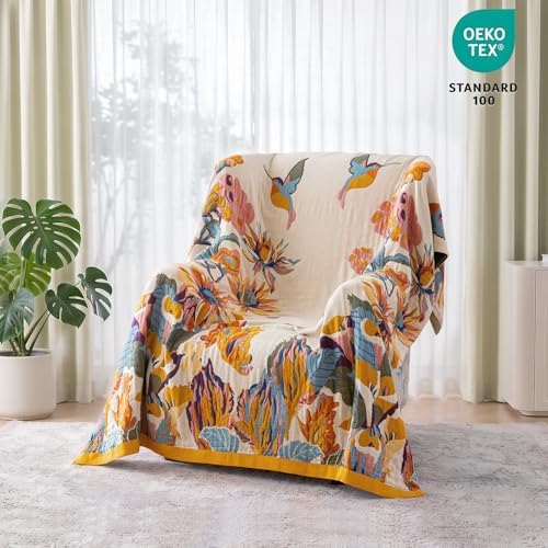 MSGKV Boho Throw Blanket 80"x90" 100% Cotton Muslin Floral Blanket for Bed - Image 3