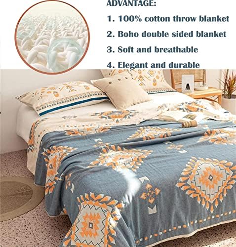 MSGKV Summer Cotton Muslin Boho Throw Blanket 60"x80" for Couch Bed - Image 3