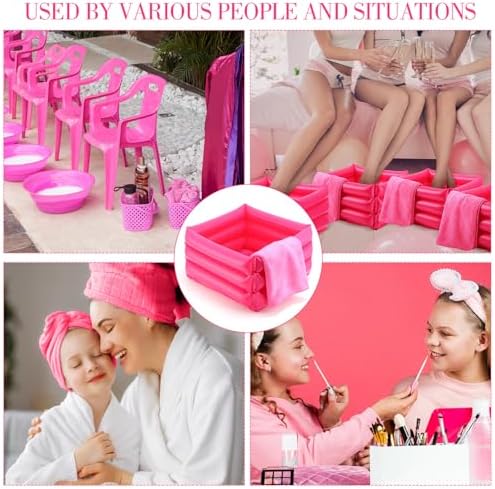 FillTouch 12 Pcs Foot Spa Kit for Girls Kids 12.5''x12.5''x8.3'' Foot Care Bath and 12''x28'' Hand Towels Washbasin Salon Towels Portable for Sleepover Spa Swim Birthday Party Supplies(Rose Red) - Image 7
