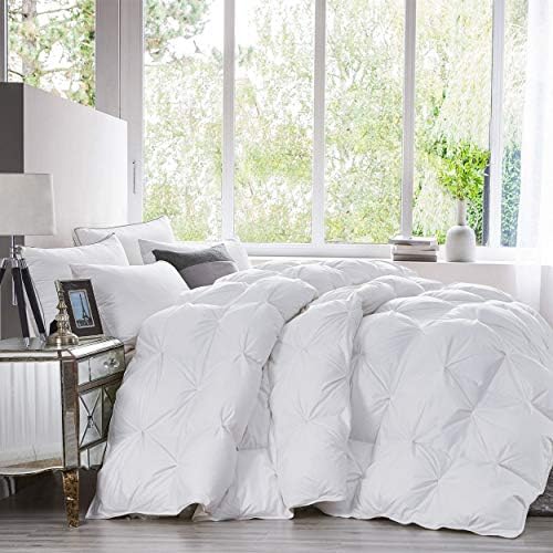 Luxurious All-Season Goose Down Feather Fiber Comforter Oversize Queen Duvet Insert (98x98), Exquisite Pinch Pleat Design- White, Premium Baffle Box, 100% Egyptian Cotton Cover, 70 oz. Fill Weight - Image 2
