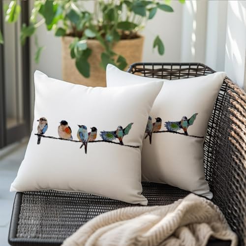 RABUSOA Birds Pillow Covers 16x16 Inch,Lumbar Decorative Throw Pillows,Spring Summer Hand-Painted Outdoor Pillowcases Cushion Covers for Couch - Image 4
