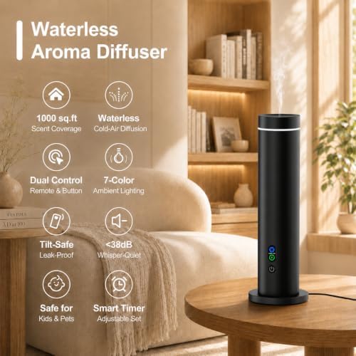 Maromalife Waterless Essential Oil Diffuser, Metal Scent Diffuser, Black - Image 2