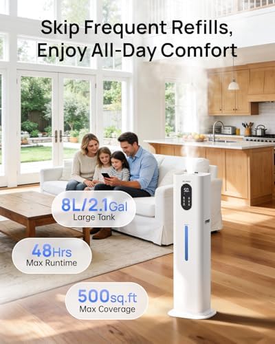 Humidifiers for Bedroom 500 sq ft,2.1Gal/8L Dual Mist Humidifier Large Room - Image 2