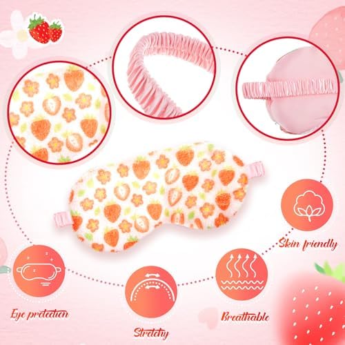 Cuffbow 6 Pack Fuzzy Sleep Masks Plush Eye Mask,Strawberry,Pink - Image 3
