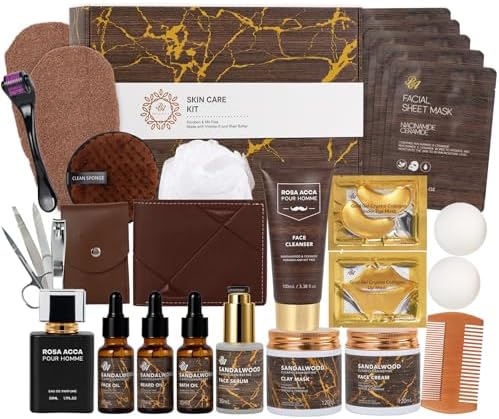 30 Pcs Men Sandalwood Facial Skin Care Set for Men, Father's Day Gifts, Beard Grooming Set, Bath & Body Gift Basket Set, Bath Bomb, Birthday, Valentines, Husband, Holiday, Christmas, Dad, Anniversary by RAROSAACCA