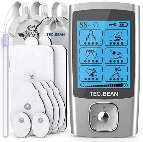 24 Modes Tens Unit Muscle Stimulator, Rechargeable Tens Machine with 8 Electrode Pads (American Gel), Electric Pulse Massager for Pain Relief Therapy by TECBEAN