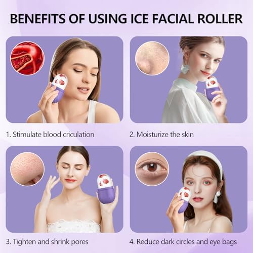 2pcs Ice Roller for Face and Eye, Silicone Ice Facial Roller Ice Holder, Face Ice Mold Skin Care, Face Icers Reusable Ice Cube Roller for Shrink Pores Anti Wrinkle Reduce Puffiness, Purple Brown - Image 7